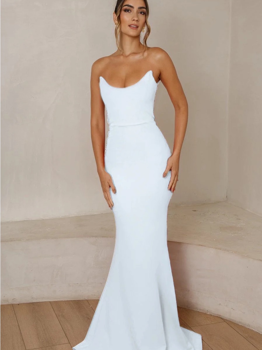 Jaus Strapless White Mermaid Evening Dress Wedding Gown Size Small